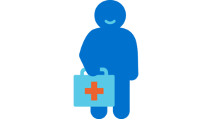 Icon einer Person, die einen Koffer mit rotem Kreuz trägt. Es steht für Ärzte und Ärztinnen.
