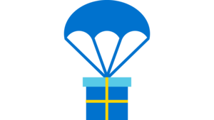Icon eines Geschenks, welches an einem Fallschirm hängt. Es steht für Hilfspakete.