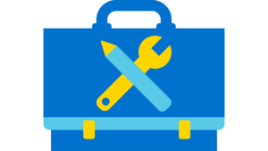 Icon einer Arbeitstasche mit Werkzeug und Stift.