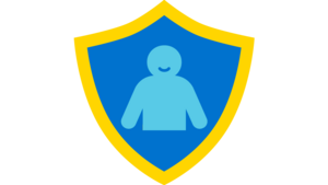 Kinderschutz Icon eines Schutzwappens mit einer Kinderfigur im Zentrum. Es steht für unseren Wirkungsbereich zum Schutz von Kindern vor Gewalt