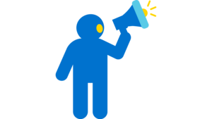 Icon einer Person, die in ein Megafon spricht. Es steht für unseren Wirkungsbereich zur politischen Teilhabe.